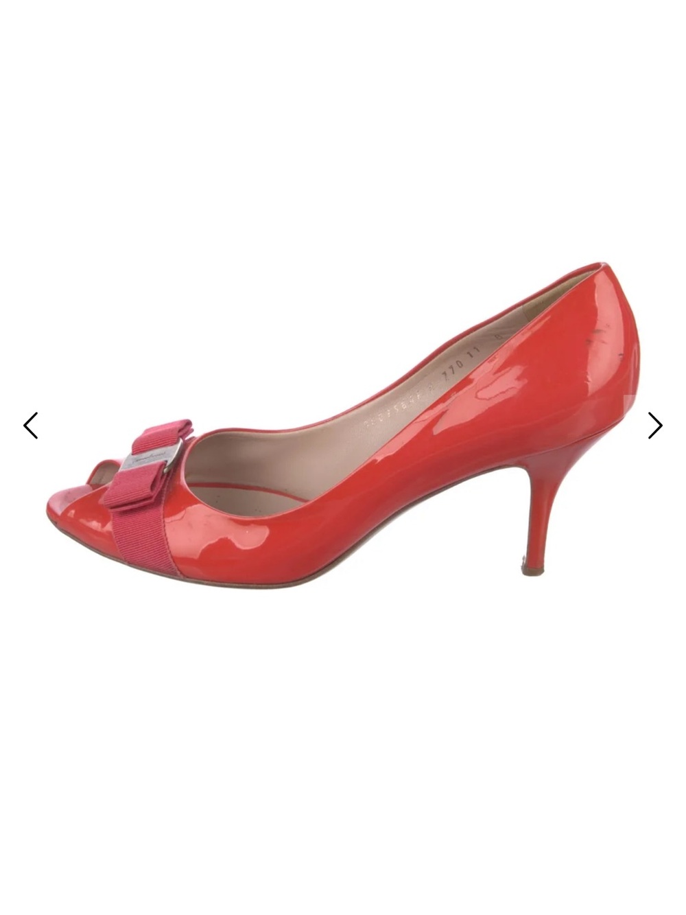 Salvatore Ferragamo Coral Patent Peep-Toe Pumps with Grosgrain Bow